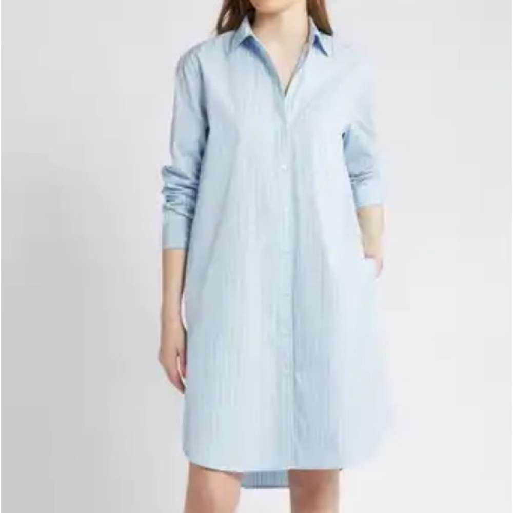 Foxcroft NYC Long Sleeve Striped Popover Shirtdress Cotton Blend Size 14W